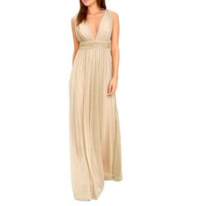 Lulu’s Plunging Neck Metallic Gold Gown Maxi